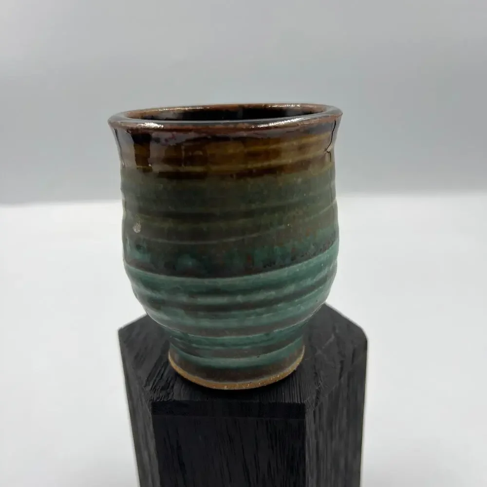 Mino Ware Yunomi Japanese Ceramic Drip Glaze‎ Tea Cup Mug Teal Brown
